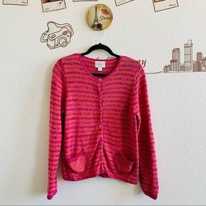 Christopher & Banks Pink Heart Button Up Cardigan